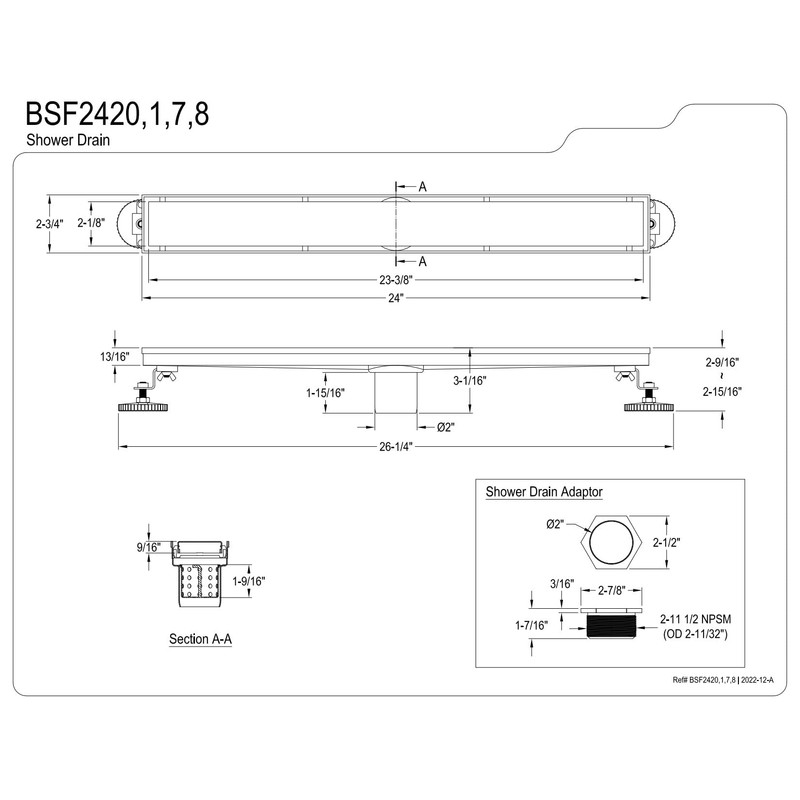 Kingston Brass BSF2427 Watercourse 24" Linear Shower Drain, Brushed Brass