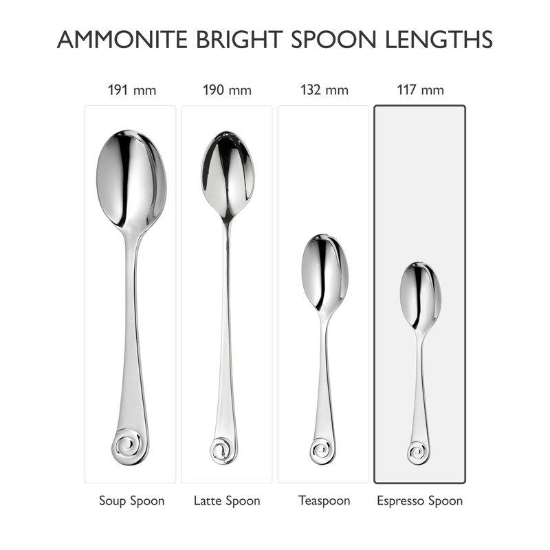 Robert Welch Ammonite Bright Cutlery Coffee/Espresso Spoon, Set of 8.