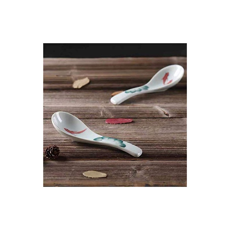 Ceramic Soup Spoons set, Chinese Style Glaze Porcelain Rice Spoons,