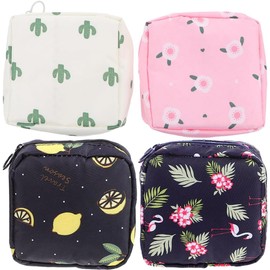 Bolsa de almacenamiento de toallas sanitarias portátil con 4 piezas, contenedor para artículos personales y lápices labiales, diseño práctico para viajes y uso diario