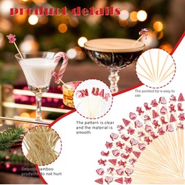 Vintage Christmas Cocktail Picks, Retro 80s 70s 60s Themed Xmas Decoration Toothpicks Fruit Drinks Dessert Sticks Food Sandwich Appetizer Charcuterie Skewers for Christmas Decorations Party Supplies