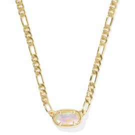Kendra Scott Elisa Figaro Chain Short Pendant Necklace, 14K Gold-Plated Brass, Fashion Jewelry for Women, Iridescent Abalone