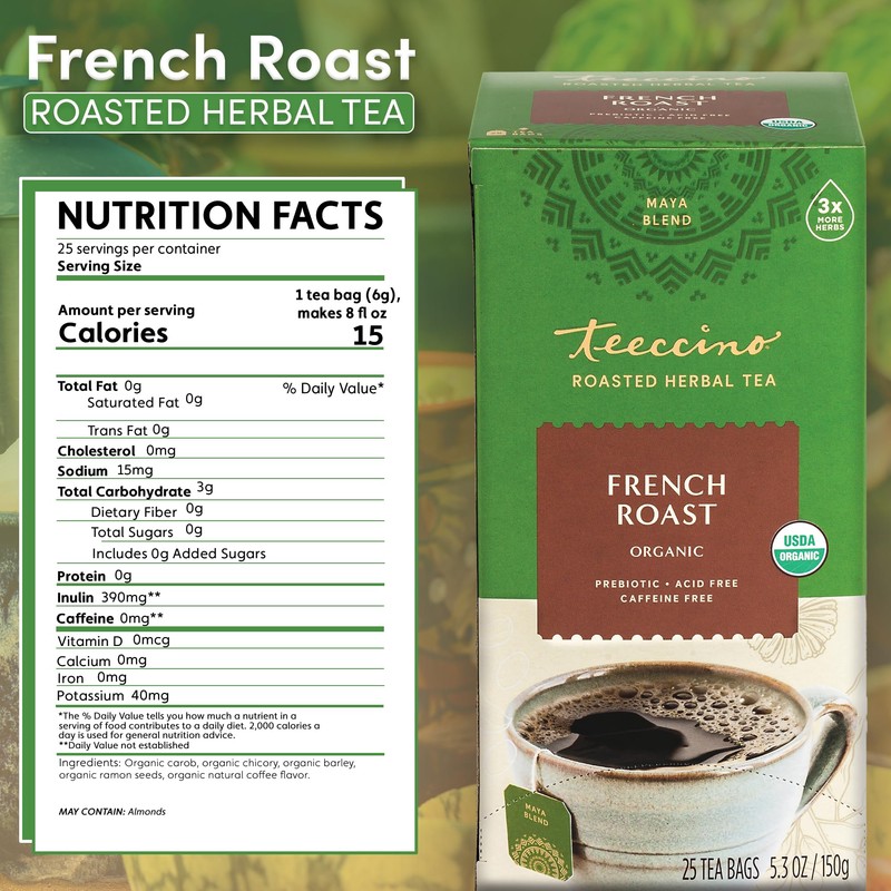 Teeccino French Roast Herbal Tea - Rich & Roasted Herbal