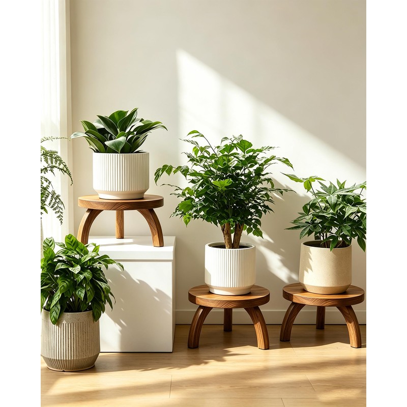 Short Plant Stand Indoor Outdoor 2 Pack, Solid Wood Plant