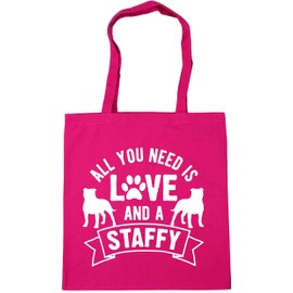 Hippowarehouse All you need is love and a Staffy Tote Shopping Gym Beach Bag 42cm x38cm, 10 litres