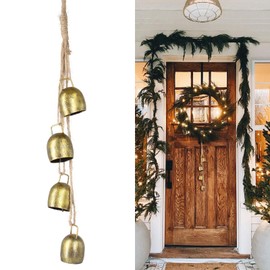 Christmas Bells for Decoration, Gold Metal Vintage Cow Bells with Jute Hanging Rope, Decorative Christmas Cow Bell for Weddings, Parties, and Christmas Wreath