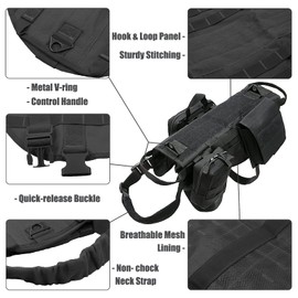 Tactical Dog Harness for Large Medium Dogs with Hook & Loop Panels,Adjustable Military Dog Harness with Handle,No-Pull Dog Vest Harness for Walking with Pouches (Black, Small)