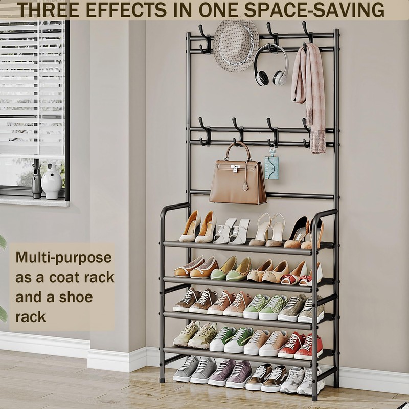 YIZAIJIA 4 Tier Coat and Shoe Rack Entryway Coat Rack