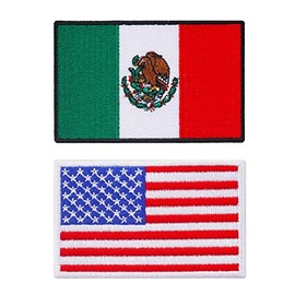 Graphic Dust 3.2x2 inches Mexico Flag USA Flag Embroidered Iron On Patch Applique United States of America Mexican American Flag Costume Uniform DIY Jean Jacket Logo Sign National Emblem