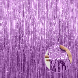 Lavender Party Backdrop Fachoige 3packs of 3.2ft*6.6ft Metallic Tinsel Foil Fringe Curtains for Kids Boy Birthday Sea Holiday Celebration Party Decorations and Photo Booth Props