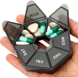 YLoza Pill Organizer, Weekly Pill Organizer, Small Pill Case (Black)
