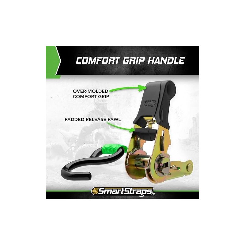 Smartstraps Ratchet Straps - 6Ft Grn Padded Ratchet 2Pk 1,500Lb