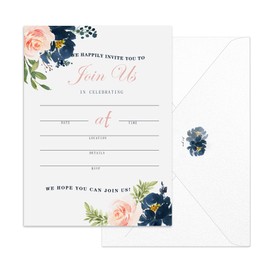 Set of 12 Invitations with Envelopes for all Occasions, Blank Fill-in Floral Watercolors Invites Perfect for: Wedding, Bridal Showers, Engagement, Birthday Party or Special Event (666)