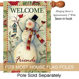 Morigins Welcome Friends Snowman and Cardinals Decorative Happy Winter House Flag 28x40 inch