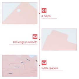 Buqoo 3-Ring Binder Plastic Divider Set Light Pink 5-Tab Dividers Sheet Protector Dividers Page Binder Insertable Index Dividers 3 Holes Punch Section Index Dividers for Letter Size Binder 15 Sheets