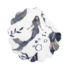 C&F Home Sister Sirens Placemat Round Set of 6 Circular Coastal Ocean Beach Nautical Blue and White Mermaid Pattern Cotton Reversible Round Placemat Set of 6 Blue