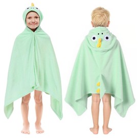 saerryor Green Dino Hooded Towel for Kids, 70 x 140cm Large Poncho Towel with Snap Button Soft Absorbent Beach Swimming Wrap for Boys Girls 3-12 Years
