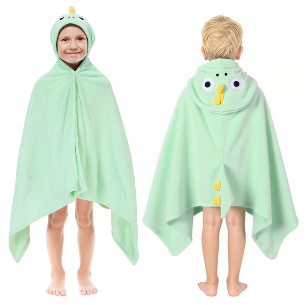 saerryor Green Dino Hooded Towel for Kids, 70 x 140cm