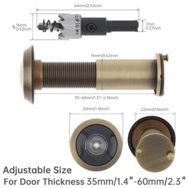 HOJLKLD Door Viewer Peephole, 2 Pack 200 Degree Sold Brass Peep Hole with 5/8" (16 mm) Drill Bit for 1-1/2" to 2-3/8" Doors, Security Front Door Viewer with Privacy Cover (Antique Bronze)