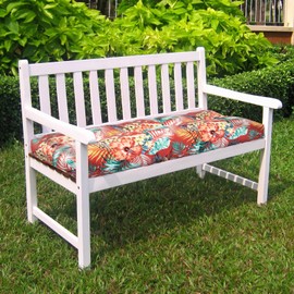 IN4 Care Indoor Outdoor Bench Cushion 45"x18", Non-Slip Patio Furniture Seat Pads, Waterproof Overstuffed Tufted Loveseat Cushion with Round Corner for Window, Swing, Garden, Porch-Chili Red Floral