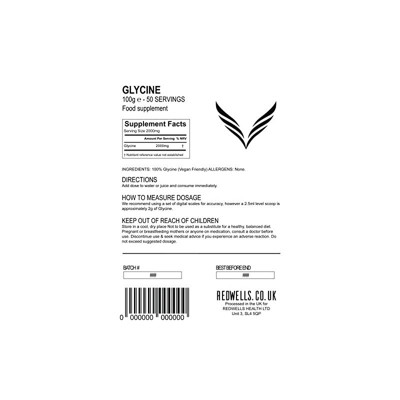 Glycine Powder REDWELLS NO Additives Amino Acid GMO Free Vegan