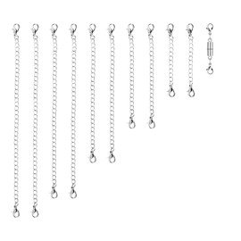 10pcs Necklace Extender Chains, 5 Sizes Bracelet Extender with Double Magnetic Lobster Clasp, Extension Chains Bracelet Jewelry Extenders for Women Jewelry Crafts Making(Silver)