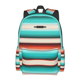 Mexican Turquoise Orange White Stripes Backpack Boho School Bag Western Lightweight Bookbag Casual Daypack for Girls Boys Kids Women Men Travel Laptop 16 Inch