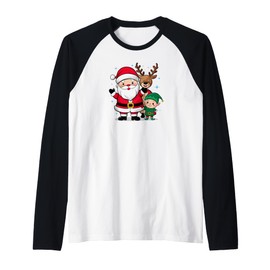 Santa Claus Reindeer Elf Holiday Christmas Raglan Baseball Tee