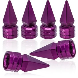 MEAJOO 6PCS Spiked Shape Tire Valve Stem Caps, Aluminum Alloy Spike Wheel Tire Valve Stem, Universal Dustproof Waterproof Air Caps for Cars, SUV, Trucks, Bikes, Motorcycles, Bicycles(Purple)