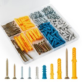 LUEEN Dry Wall Anchor and Screw Combo Set 280 Pieces, 140 Plastic Wall Anchors and 140 Phillips Pan Head Screws, 5 Sizes Galvanized Screws and Wall Plug Bolts with Storage Case
