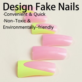 FIEONCIY Press on Nails Duck Shape Glossy Full Cover Medium Acrylic Yellow French False Nails with Designs Artificial Duck Fake Nails with Charms Glue ons Nails Stick on Fingernails for Women Girls