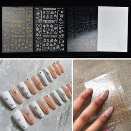 Zodiac Sign Nail Sticker, Gold Moon and Star Nail Decals Luxury Brand Constellation Valentines Witchy Goth Letter Metalic Line Taurus Gemini Design Celestial Alien Cute Fingernail Charms for Girls