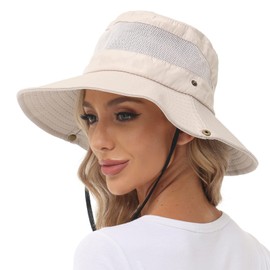 Women Gardening Hat Wide Brim Sun Hat Women UV Protection Foldable Waterproof Fishing Hat (Khaki)
