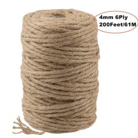 FanLyDao 200Feet 4mm Twine String Jute Rope for Crafts/Gift Packing/Garden (4mm 6Ply 200Feet)