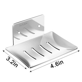 2 Pack Stainless Steel Soap Holder for Shower Wall, Adhesive Wall-Mounted Bar Soap Dish, No-Drill Soap Saver with Drain