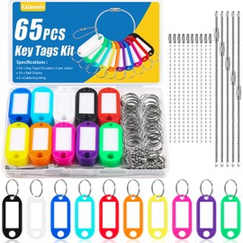 Caianwin 65 Key Labels Tags Set, 10 Color Key Tag With 10 Ball Beads Chains And 5 Wire Keychain Cable for Keys, Pets, Luggage & Memory Stick Tags