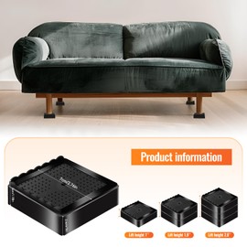 shouwuhho 24 Pack Furniture Risers Adjustable Bed Risers Heavy Duty Lifts Height 1", Stackable Bed Risers 1, 2 or 3 Inch for Desk Leg Table Couch Sofa Chair Bed Frame Legs Dorm, Black