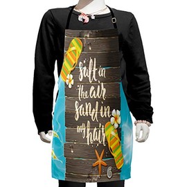 Ambesonne Beach Saying Apron, Salt in The Air Sand in My Hair Letter Calligraphy Art with Flip Flops, Small Apron Bib with Adjustable Ties for Baking Painting, Small Size, Multicolor