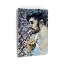 Smile Art Design Man Smoking Cigararette Portrait by Kenney Mencher, Watercolor Painting Metal Print Living Room Decor Metal Wall Art Bedroom Home Decor Artwork Ready to Hang Made in USA - 24x16