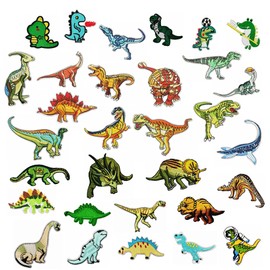 Woohome 32 PCS Dinosaur Iron on Patches, Dinosaurs Appliques Stickers Embroidered Decorative Patches Sew Decoration for DIY Crafts Jeans Jacket, Clothing, Caps