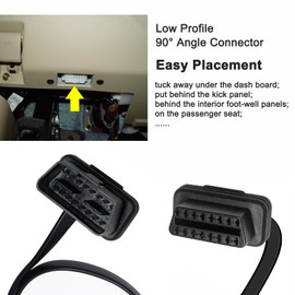 DCHAV OBD2 Extension Cable OBDII Diagnostic Extender Adapter Cord Flat Ribbon 16 Pin Male to Female Right Angle OBD II Port Harness 3ft for Auto Car Scan Tool GPS Tracker Bluetooth Scanner Reader