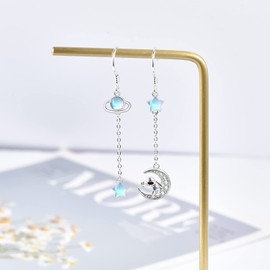 KINGWHYTE Moonstone Earring Star Earrings 925 Sterling Silver Sun and Moon Earrings Milky Way Astronaut Earrings Jewellery Gifts for Women Girl Friends (Astronaut Earrings)