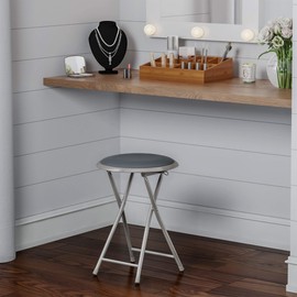 18-Inch Folding Bar Stool – Heavy-Duty Padded Portable Stool with 300-Pound Capacity for Dorm, Recreation Room or Game Room by Lavish Home (Gray) Set of 1