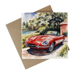 Iconic Cars Card - Eco Friendly Recycled Card Plastic Free Cult Cars Art Greetings Card - Classic Red E-Type Sports Car