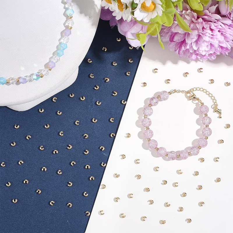 Beebeecraft 1 Box 120Pcs Gold Crimp Beads Covers Real 24K