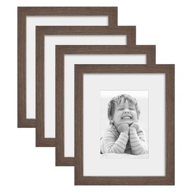 NWDCLF 8x10 Wooden Picture Frame Set of 4, Holds 5x7 Photos with Mat or 8x10 without Mat, Real HD Glass for Tabletop or Wall Mount, Picture Frames Collage Wall Décor, Malnut