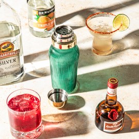 The MixMaster Cocktail Shaker with Strainer and Jigger Measuring Cap - Art Deco Leakproof Glass Drink Mixer for Crafting Cocktails - Innovative Home Bartending Supplies and Accessories - Green