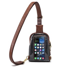 INICAT Sling Bag for Women Touchscreen Small Crossbody Cell Phone Purse Fanny Pack(Black Brown Anti-theft Small)