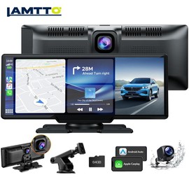 LAMTTO 9.26" Wireless Car Stereo with Apple CarPlay， 2.5K Dash Cam & 1080P Backup Camera ， Portable Touchscreen GPS Navigation，Bluetooth Connectivity，AirPlay，AUX/FM， Google and Siri Compatible carplay  screen