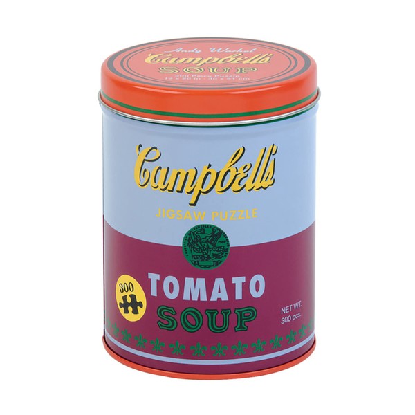 Galison Andy Warhol Soup Can Puzzle, Red Violet, 300piece 12” x 20'' – Puzzle Based on Andy Warhol Tomato Soup Can Painting – Packaged in Tin Canister – Makes a Great Gift, Blue (9780735353886)